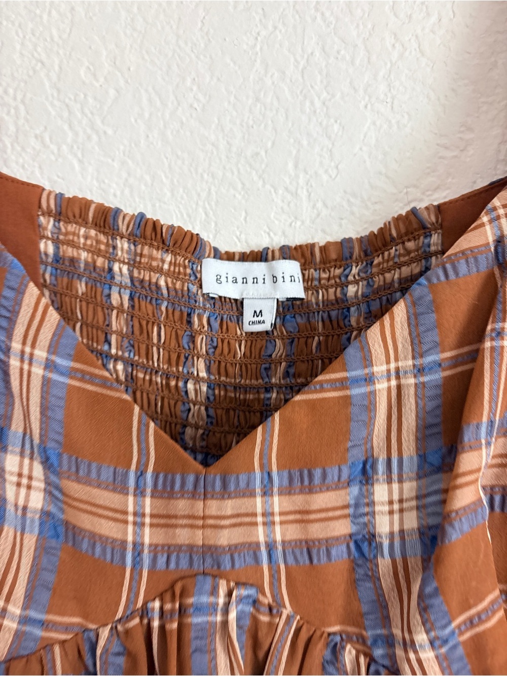 Gianni Bini Fall Plaid Puff-Sleeve Tiered Mini Dress Brown - Picture 10 of 11